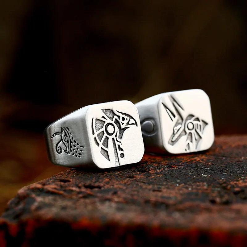 Stainless Steel Ring Finger Ring Animal Ring BEIER Stainless Steel Egypt Cross Anubis God Finger Rings For Men Punk Wolf Head Knuckle Ring Statement Retro Jewelry BR8-360