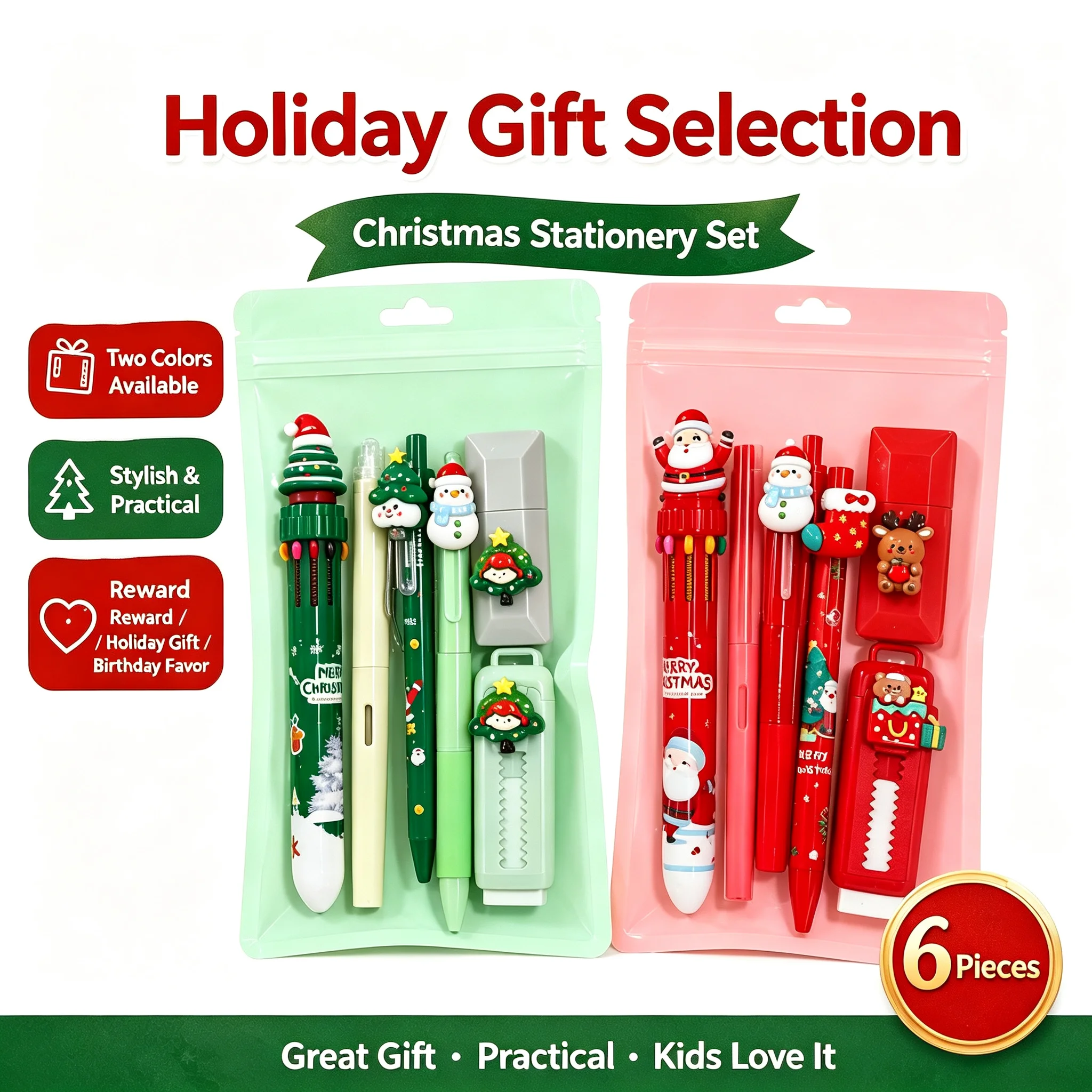 Festive Holiday Stationery Kit - 6-Piece Cute & Stylish Gift Set