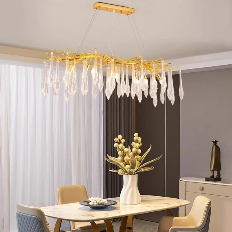 Chandelier Modern Gold Colour Luxury Crystal Living Room Bedroom Aluminium Crystal Tree Branch Ceiling hanging Lights