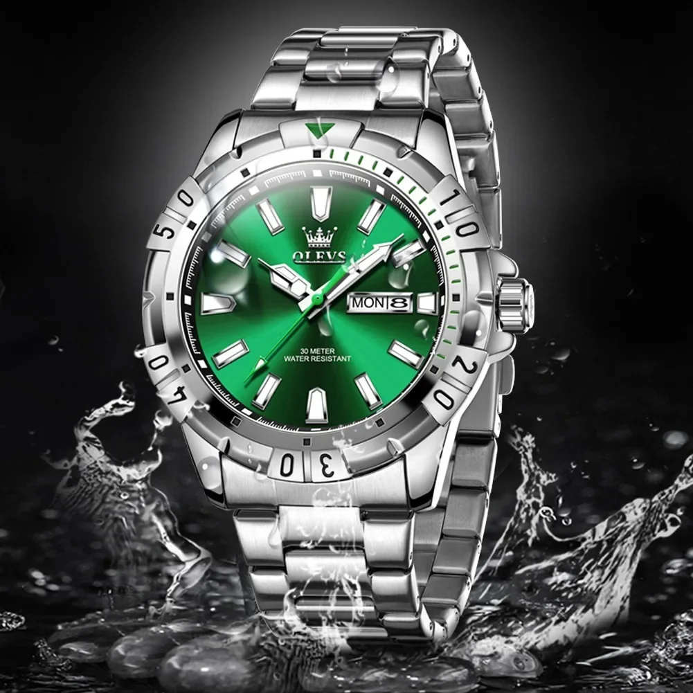 OLEVS 5560 Waterproof Stainless Steel Strap Watches For Men Quartz Business Men Wristwatches Calendar Week Display 5
