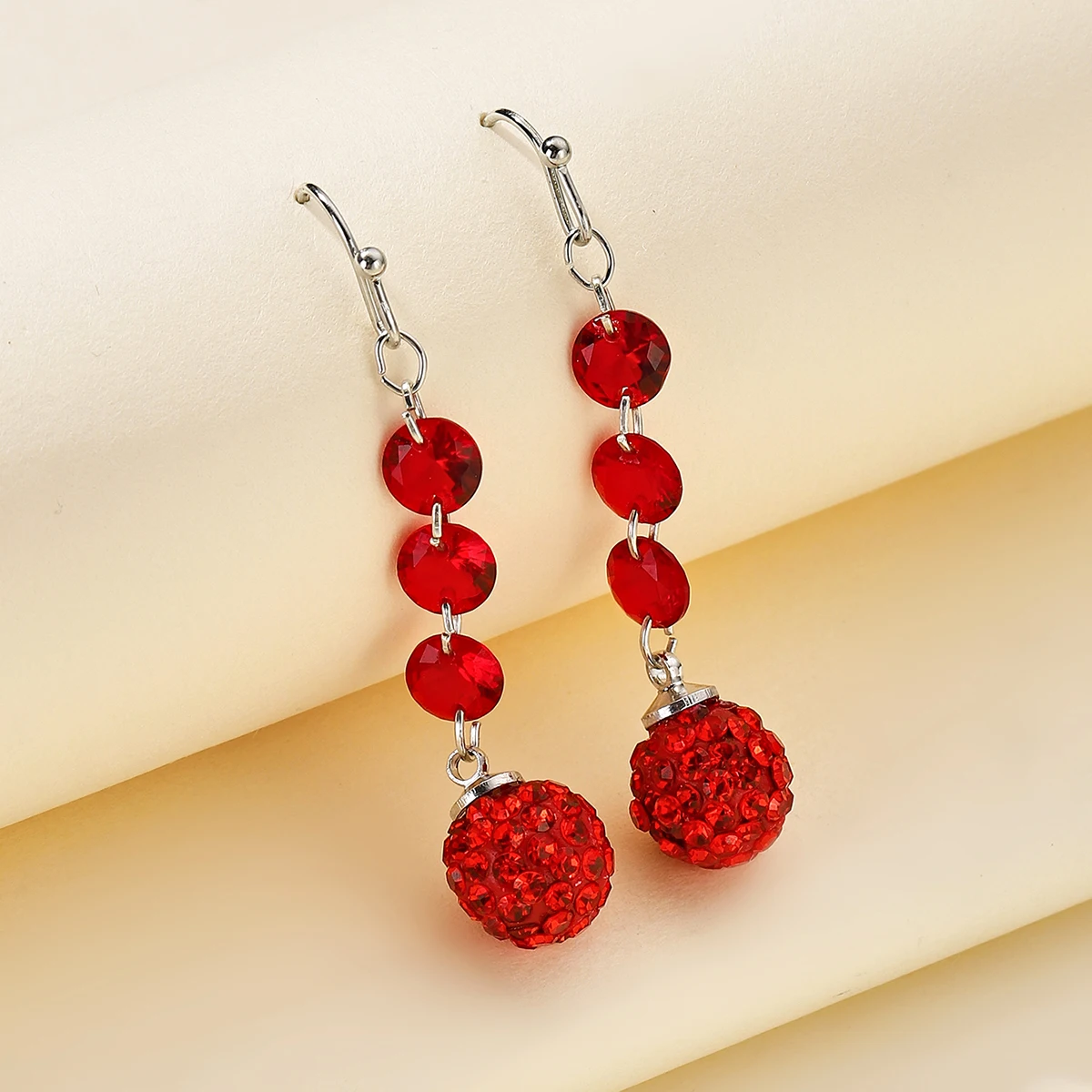 Модные висячие серьги с хрустальным шариком для женщин, корейские Роскошные красные массивные серьги, ювелирные аксессуары, подарок