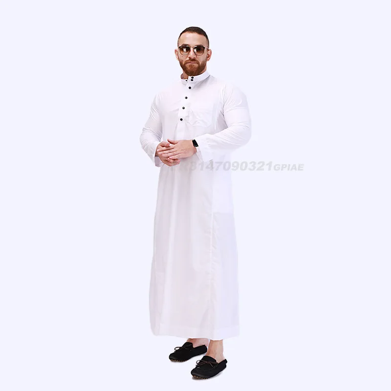 2024 New Dubai Saudi Mens White Muslim Robe Fashionable Muslim Arabic Robe Distash Islamic Abaya Eid Ramadan Arabic Kaftan