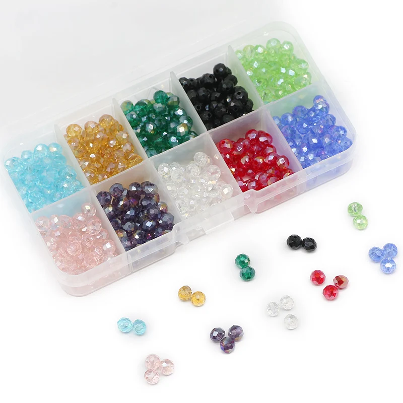 

500pcs 6mm Flat Round Austria Crystal Glass Spacer Loose Beads DIY Kit Set Box Faceted for Jewelry Making Bracelets Accessories