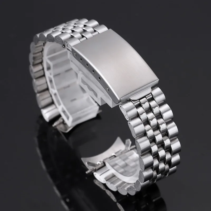 Silver Stainless Steel Curved Watch Strap - Fashion & Business Bracelet with Folding Buckle