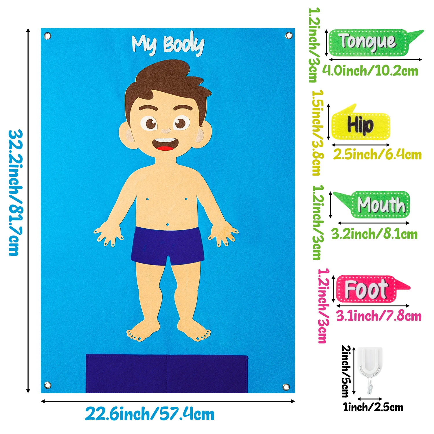 Body Awareness Full Felt Storyboard Set 35Pcs felt board play set Cartoon Kid Physical Cognitive Hanging Backdrop Classroom Puzzle Interactive Games