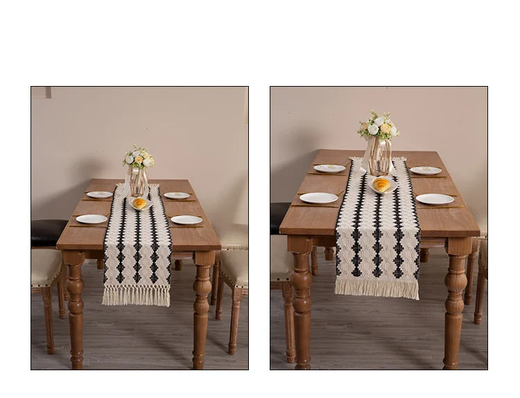 Nouveau drapeau de table tissé en coton, décoration assortie de couleur de gland, nappe longue bande, armoire à chaussures, armoire d'entrée_voghion.com