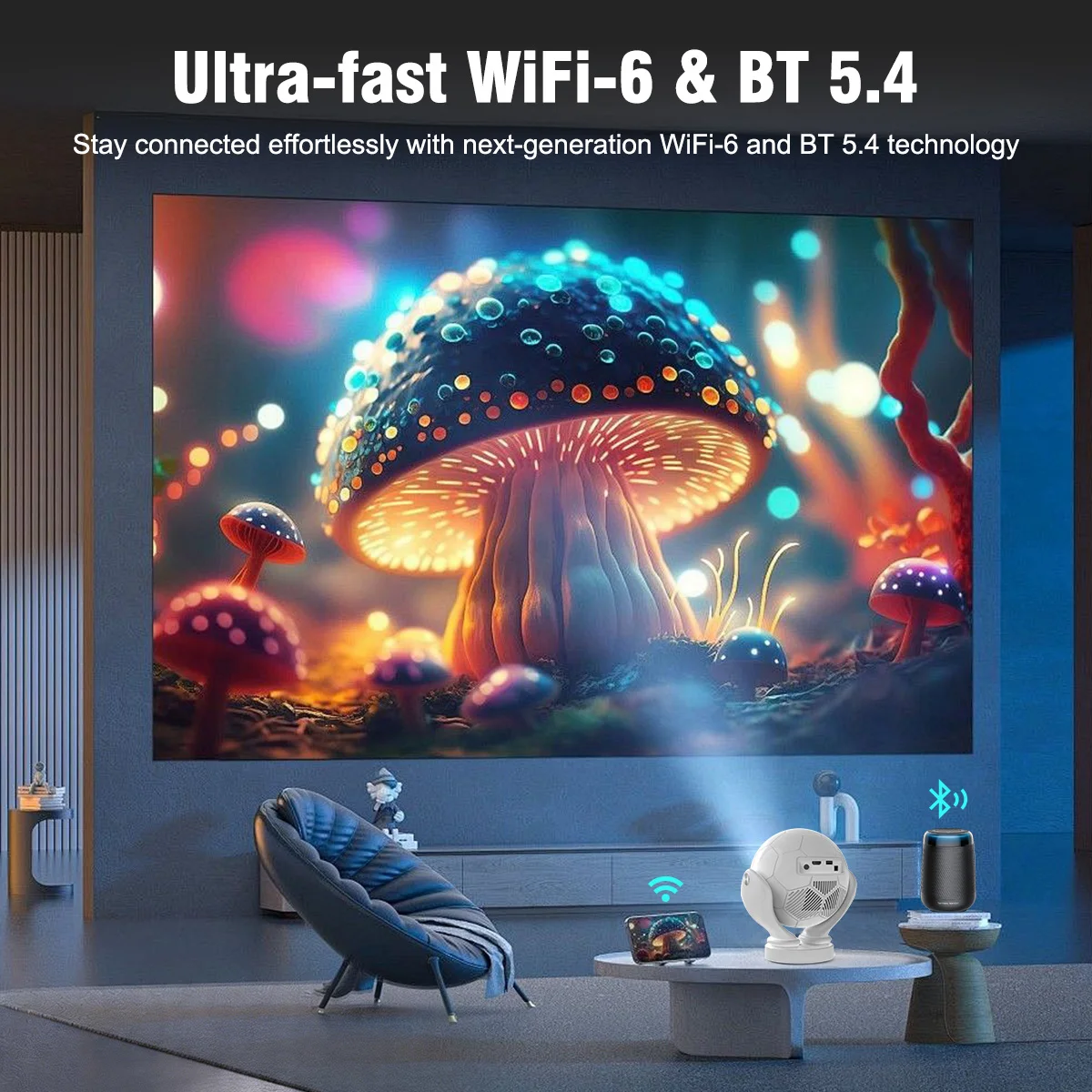 맥큐빅 HY320F 500안시 8K 프로젝터 Wifi6 BT5.4 안드로이드 14 음성 제어 프로젝터 크리에이티브 풋볼 스타일링 영화 홈시어터