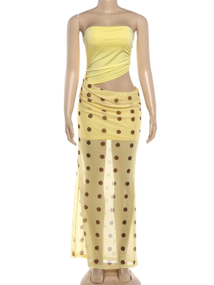 Summer Cover Ups Women Swimsuit Sleeveless Robes Bathing Suit 2026 New Polka Dot Printing Beach Holiday Maxi Dresses Cover-Up 1