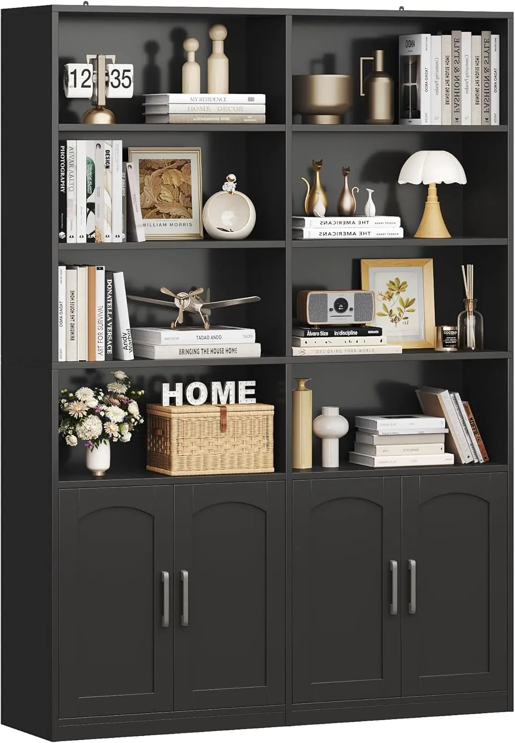 Bookshelf and Bookcase with Doors, 6 Tier Double Wide Large Bookshelves, Open Display Shelves, 73'' Tall Bookcases