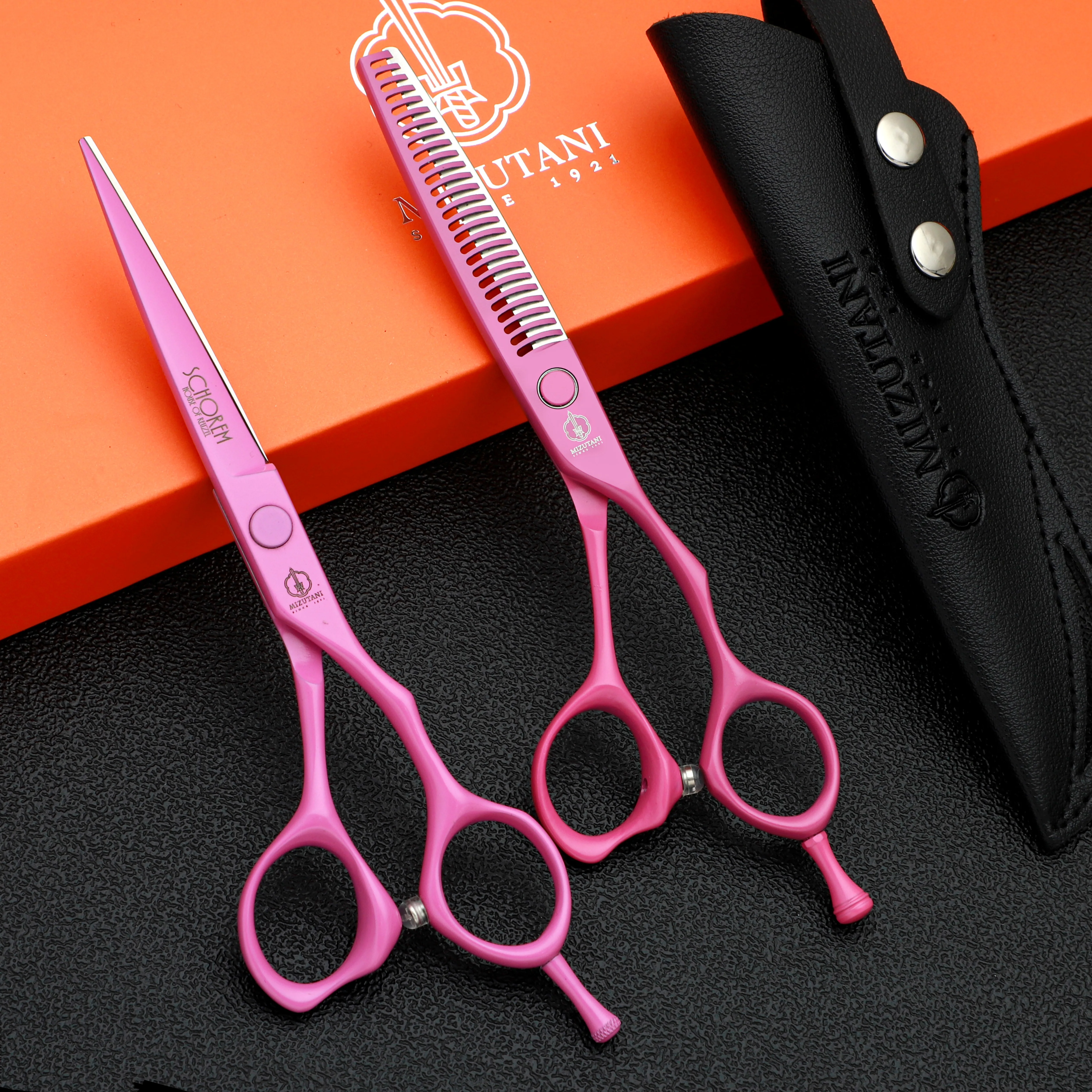 Professionelle Haarschere 5,5/6,0 rosa Zoll Friseurschere Japanischer handgefertigter VG10-Stahl Superscharfe und verschleißfeste Klinge – Detail 1