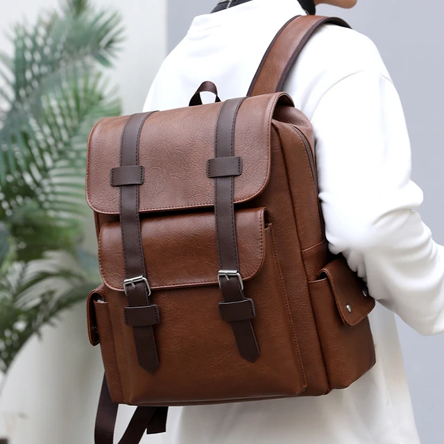 Fashion Large-capacity Soft Pu Leather Designer Men's Backpacks