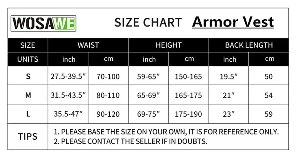 Adult full body protective vest - your reliable protection for adventures-Size table-14.jpg