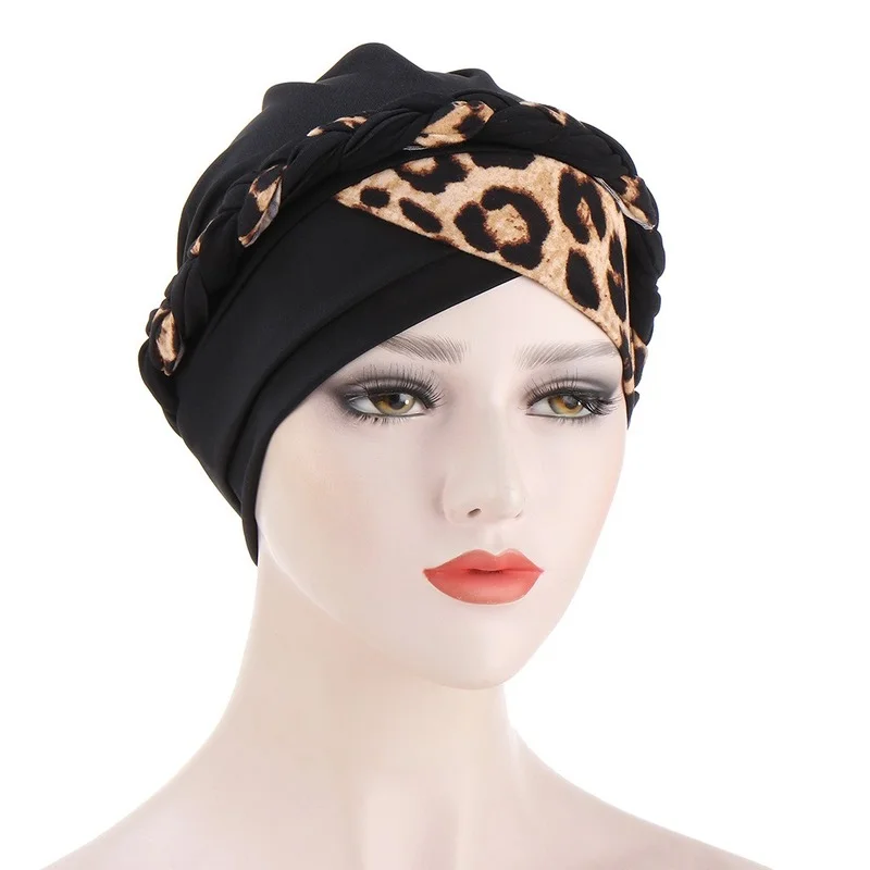 Kepahoo New Muslim Women Fashion Leopard Print Turban Hijab Caps Africa Headtie Indian Hat Headwraps For Lady Turbante Bonnet
