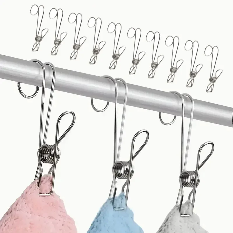 Clothespins with Hooks 10pcs Stainless Steel for Offices Kitchens Bathroom clothespins with hooks clothes pegs