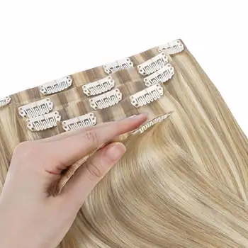 Seamless Clip In Hair Extensions Human Hair Invisible PU Tape In Remy Hair Extensions Ombre Blonde Color Skin Weft  7Pcs 150g