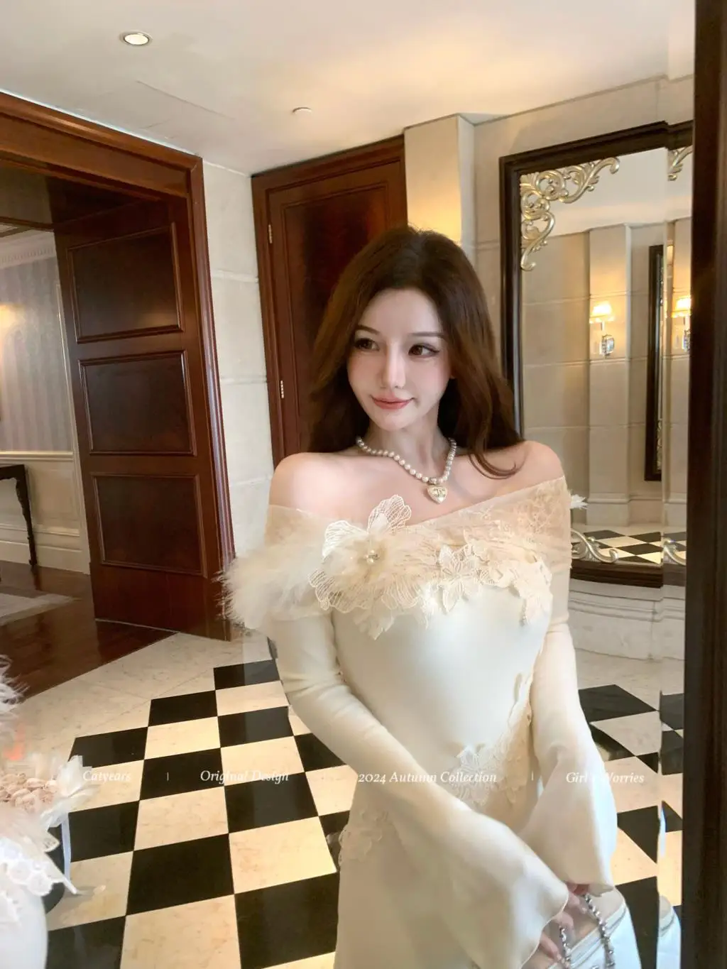 Vestidos de punto nuevos de otoño e invierno para mujer, cuello alto, manga acampanada, encaje de retazos, corte sirena, moda coreana, Vestidos para mujer