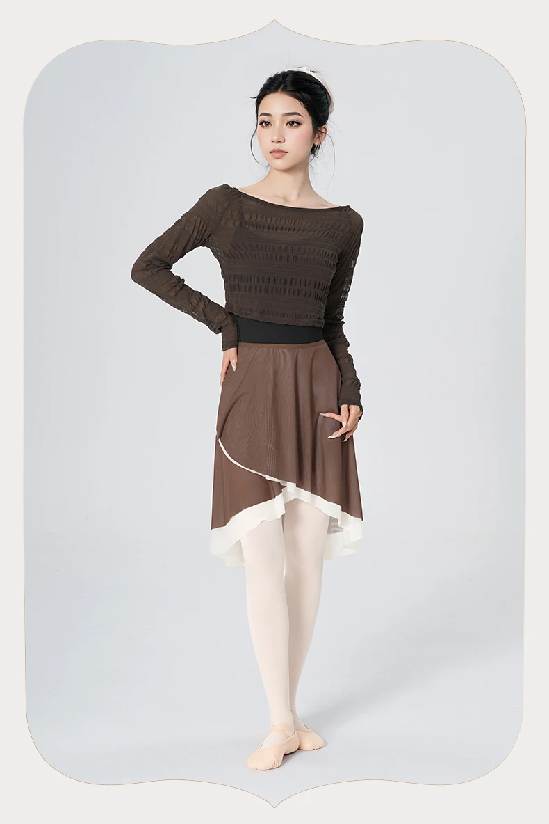 Ballett-Top für Damen, Rüschenärmel, Tanz-Shirt, Sommer, abgeschnittene, taillierte Tanzbekleidung – Detail 6