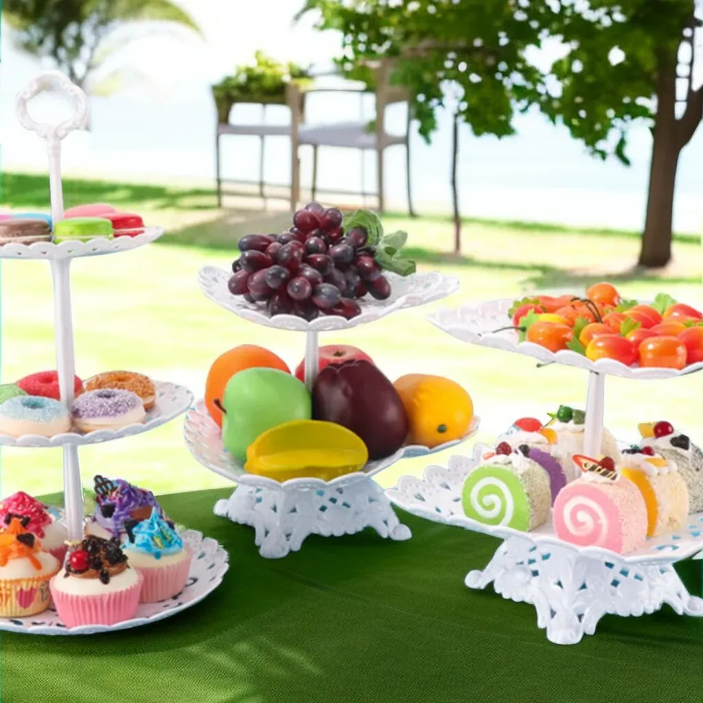 Dessert Cake Stand 1 Set Cake Tray Cake Stand Three Layer Fruit Tray Cupcake Display Stand Creative Display Plastic Dried Fruit