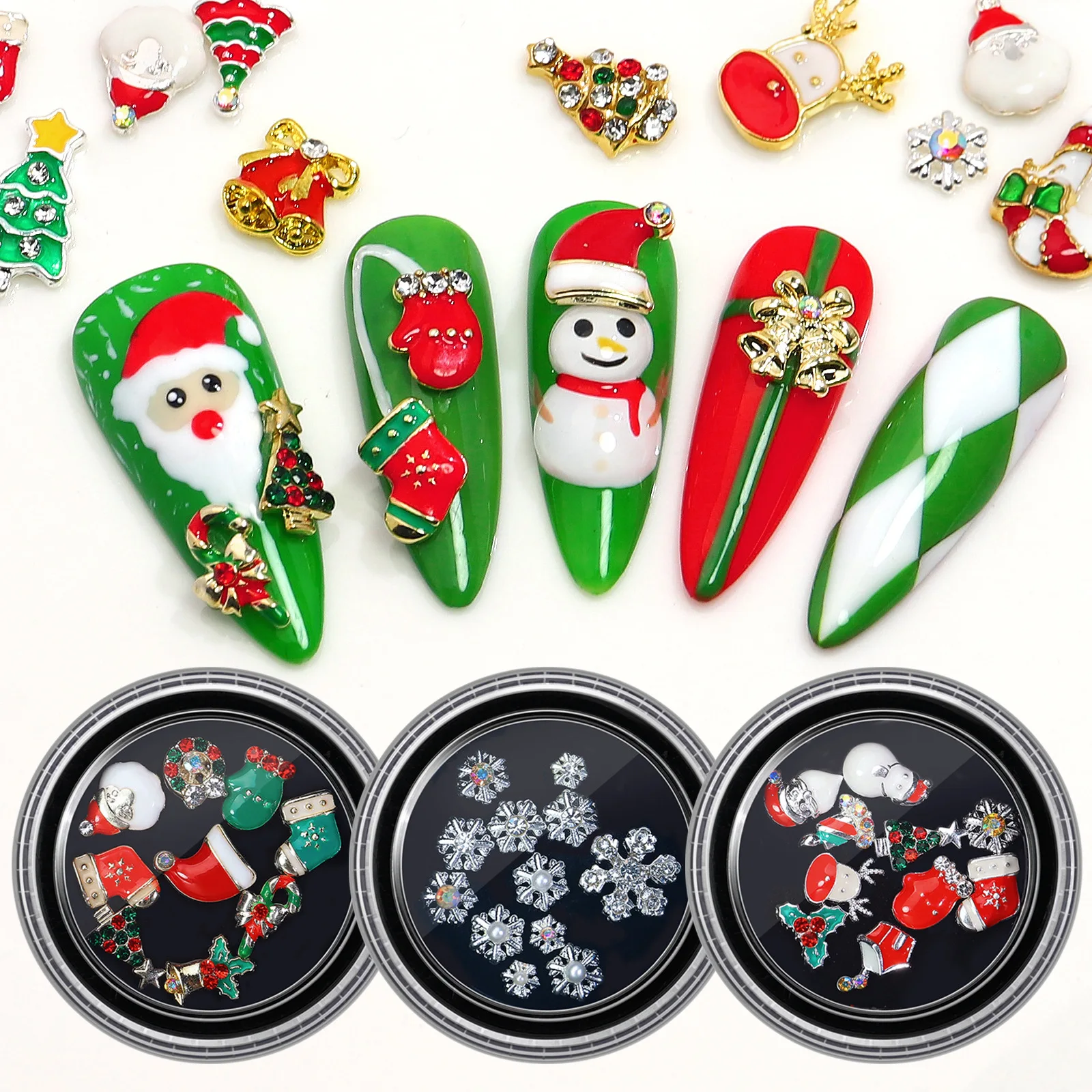 

3 Box Nail Art Christmas Decor Metal Nail Jewelry Xmas Rhinestones Santa Snowflake Gold Silver 3d Diamonds Manicure Accessoy