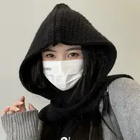 Fashion Knitted Beanies Cap For Women Winter Warm Hooded Hat Neck Collar Scarf Cap Korean Style Balaclava Scarf Hat Ski Beanie 1