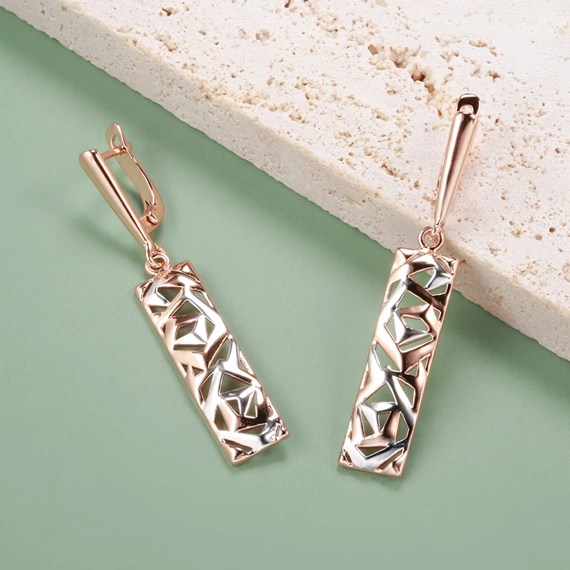 SYOUJYO Fashion Geometric Hollow Pendant Earrings 585 Rose Gold