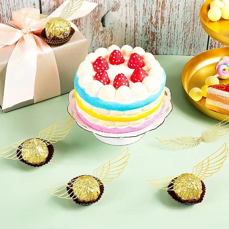 Cupcake Supplies 50/200pcs Gold Pearl Paper Wizard Party Chocolate Decoration Hollowed Wings Cupcake Supplies Baking Decorating Tools