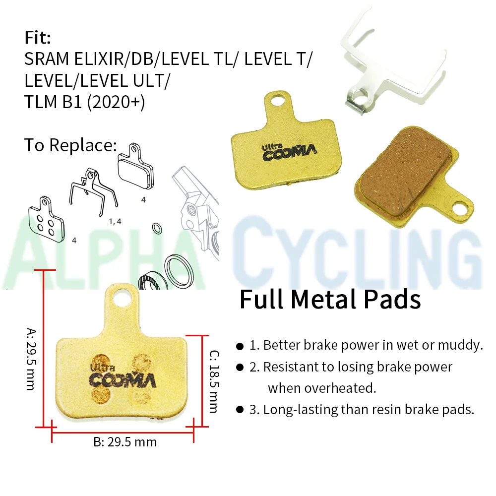 4 paia di pastiglie freno a disco per bicicletta AVID DB Elixir, SRAM LEVEL TL T UTL TLM B1, Ultra Class, Full Metal  18