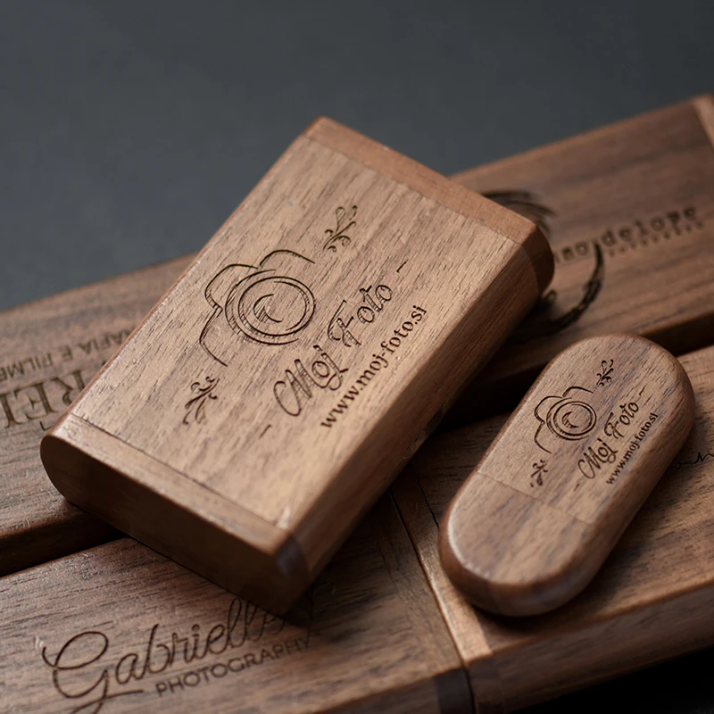 USB Flash Drive Flash Drive 1PCS Free LOGO Wooden + Box USB 2.0 4GB 16GB 32GB 64GB Memory stick wedding Photography Gift U Disk