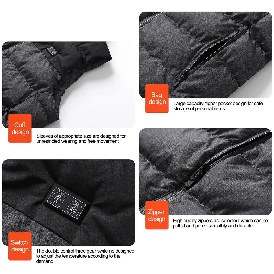 15 Areas Heated Vest USB Electric Outdoor Winter Thermal Vest Men's Heating Jacket Waistcoat Women Self Heating Warm Coat