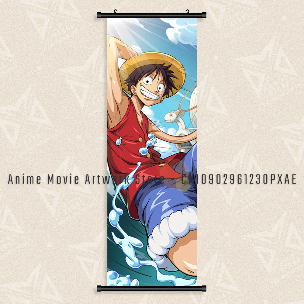 thumbnail image 1 of Póster de lienzo impreso con imagen HD de One Piece Luffy, pergaminos colgantes, decoración moderna para el hogar y la pared, 1 of 5