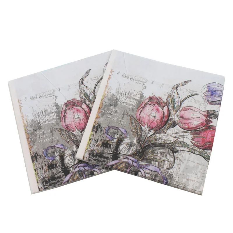 20pcs Tower Flower Pattern Napkins Party Tissue For Birthday/Wedding Party Decor 33x33cm