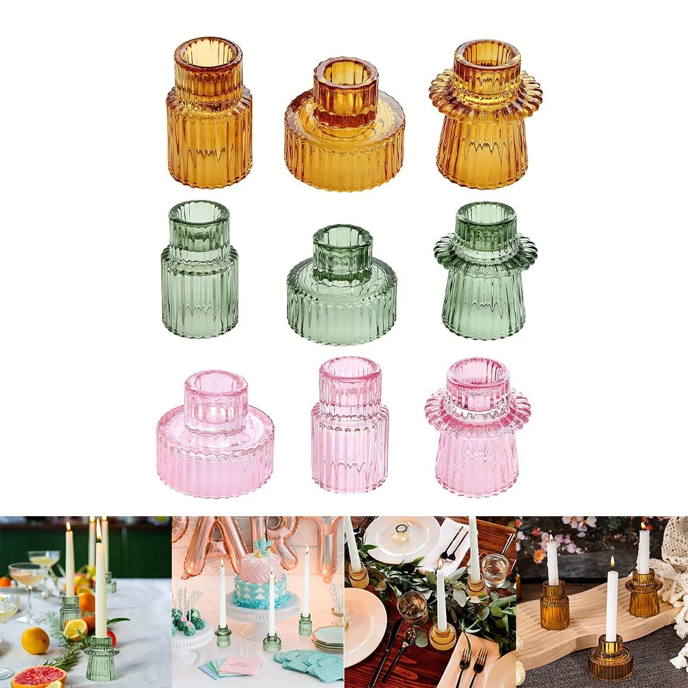 

Candlestick Holder Set Of3 Glass Candle Holders Taper,Pillar,Tealight Candle Glass Candle Holder Candle Holder Base Home Décor