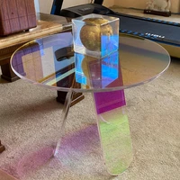 Table basse en acrylique arc-en-ciel pour document, verre irisé, table d'appoint ronde, table d'appoint moderne pour salon, 120cm 6