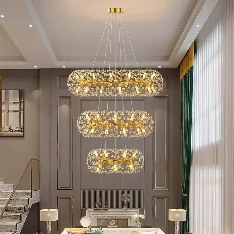 Sunflower long crystal chandelier living room bedroom hall loft indoor round light luxury golden chandelier pendant lights pendant lamp chandelier lighting