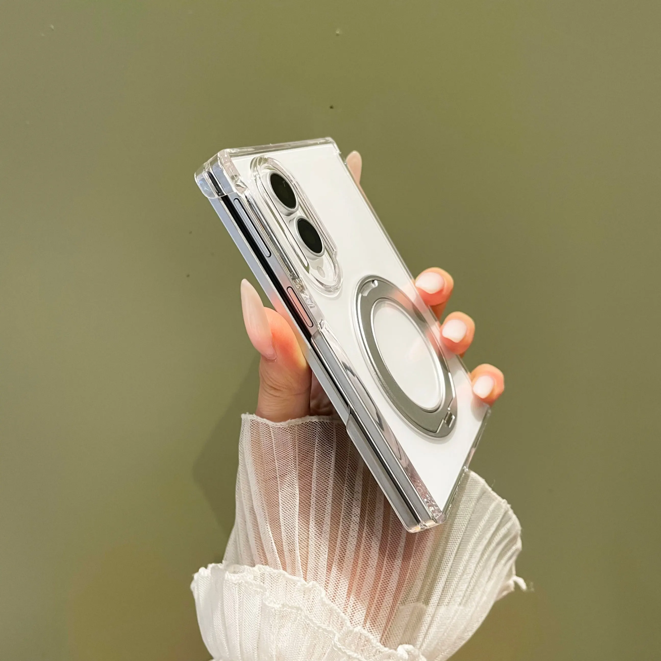 Ultra-Thin Phone Case with Transparent Magnetic Dual-Axis Bracket