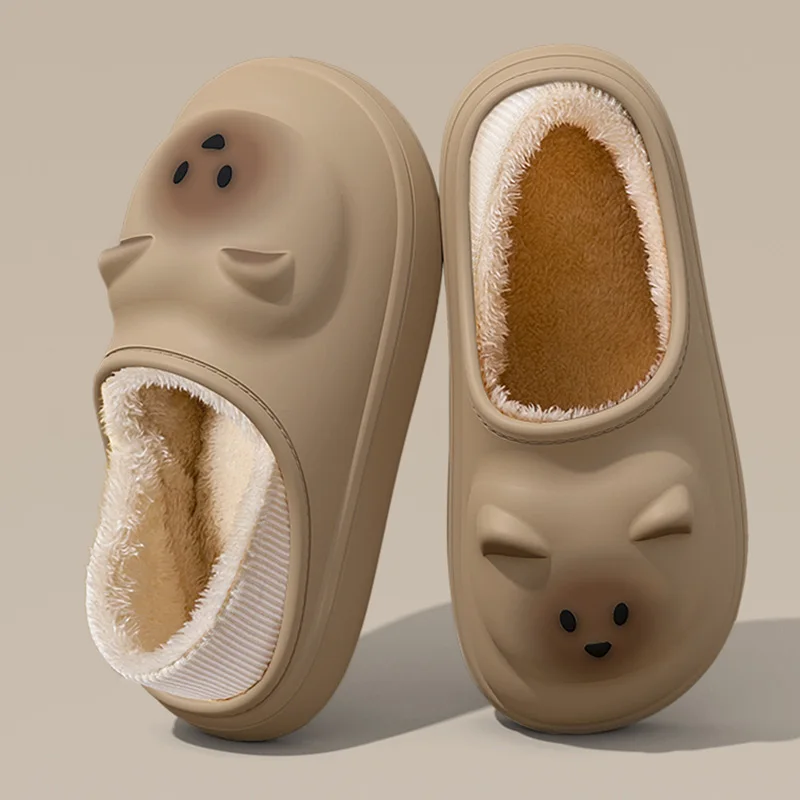 Lovely Cat Bag Heels Cotton Slippers for Women Indoor Waterproof Non Slip Plush Slides Woman Home Thick Sole Cotton Slippers