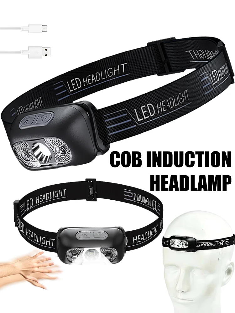 미니 충전식 센서 헤드램프, LED 헤드라이트 토치, 방수 작업등, 야외 캠핑 탐조등, 낚시 헤드라이트