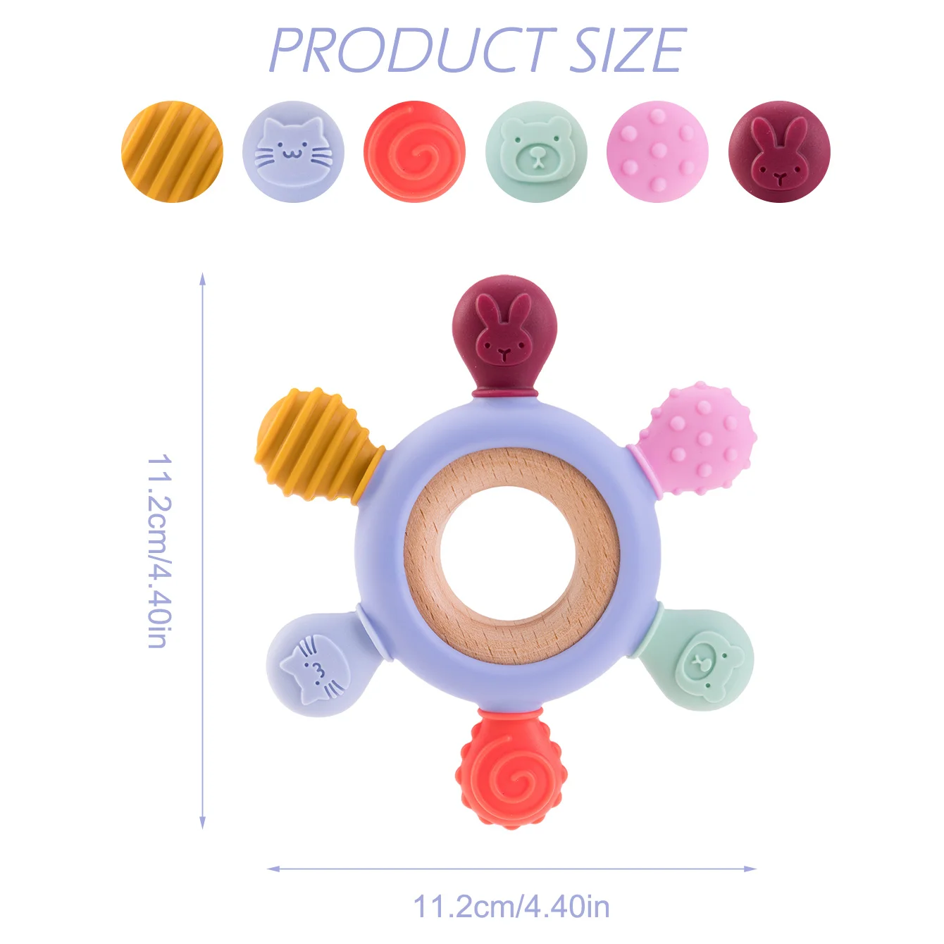 Color Kids 1PCS Silicone Baby Teether Toy BPA Free Wooden Ring Teething Chew Toy Healthy Infant Nursing Gift Newborn