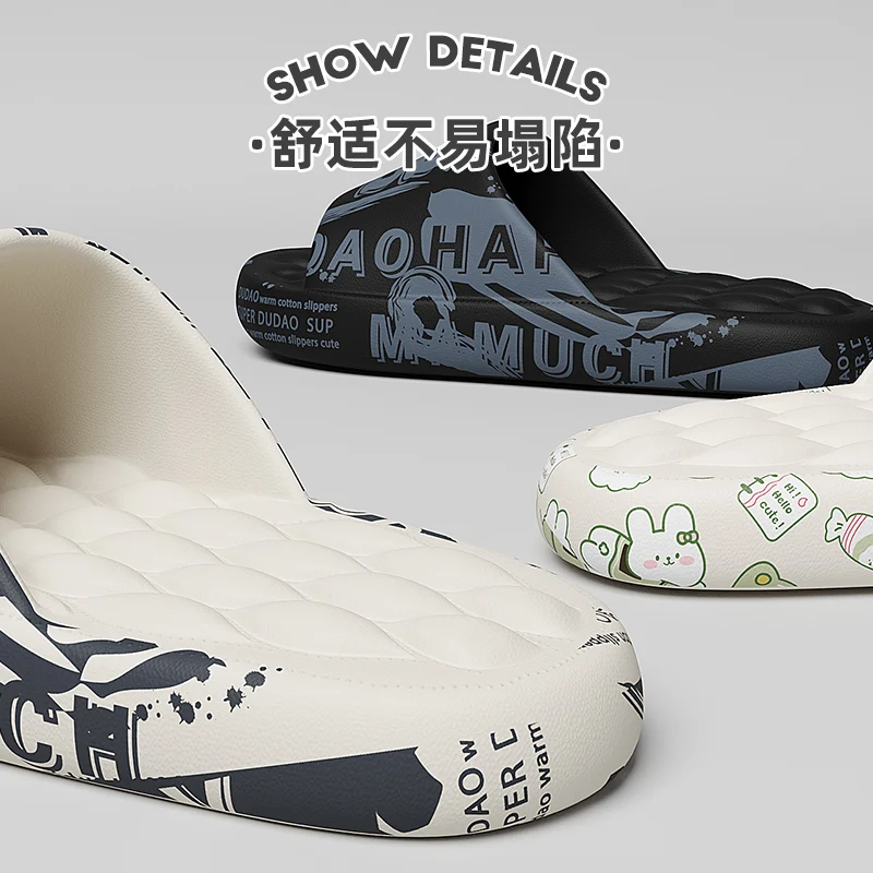 QYCKABY 2024 Fashion Man Slides Cool Black White Slide Shoes