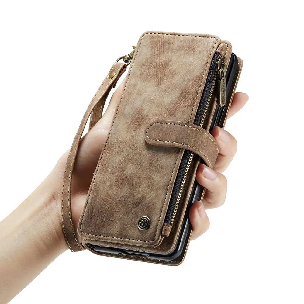 Retro Matte Wallet Leather Case for Samsung Galaxy Z Fold4 Flip Cover Z Fold3 5G Z Fold 4 3 Lanyard Wristlet Storage Portable