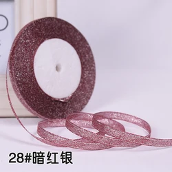 Sparkling Silver & Gold Glitter Satin Ribbon - 25 Yards, 6mm for Elegant Decor & Crafting (28 Dark Red Silver)