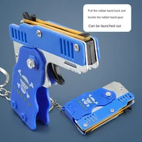 Metal Toy Gun Mini Burst Folding Rubber Band Gun Alloy Model Gun Pendant Outdoor Sports Toy Pistol Keychain for Boys Kids 2