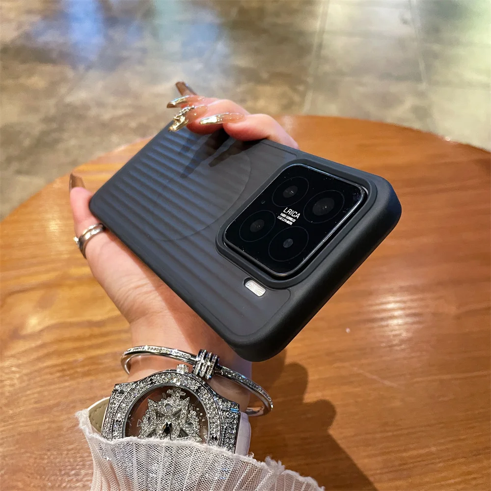 Shockproof Matte Corrugated Magnetic Case with Wireless Charging Compatibility