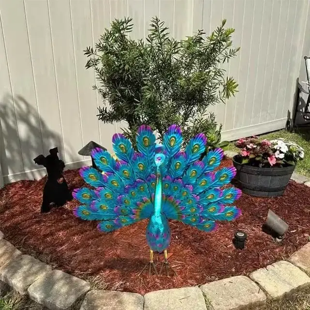 Új Fém Páva Szobor Állati Állványos Testtartás Kültéri Kerti Udvar Figura Dekoratív Otthoni Kézműves Művészeti Dísz Dekoráció - Image 5