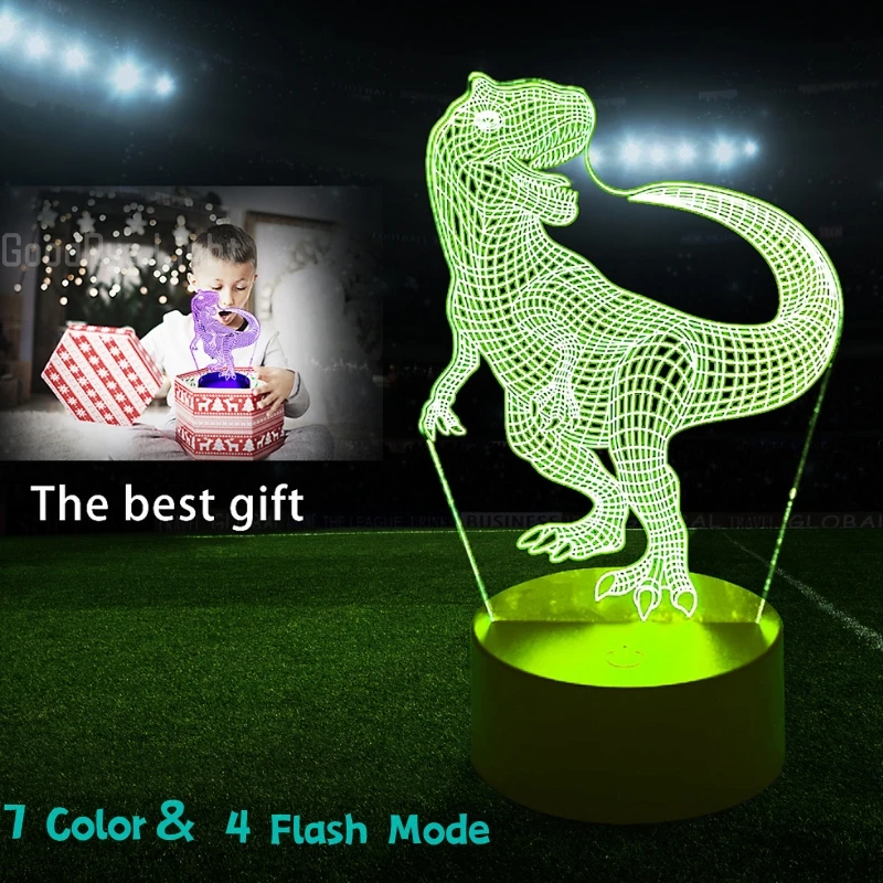 3D Night Light USB LED Touch 7 Color Changing Bedside Lamp Home Decoration Baby Nursery Bedroom Light Birthday Toy Gift Dinosaur