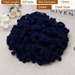Tiny Pom Pom Ball Fringe Trim Lace for DIY Crafts and Home Decor, 20 Yards, 25mm Width (Dark blue)