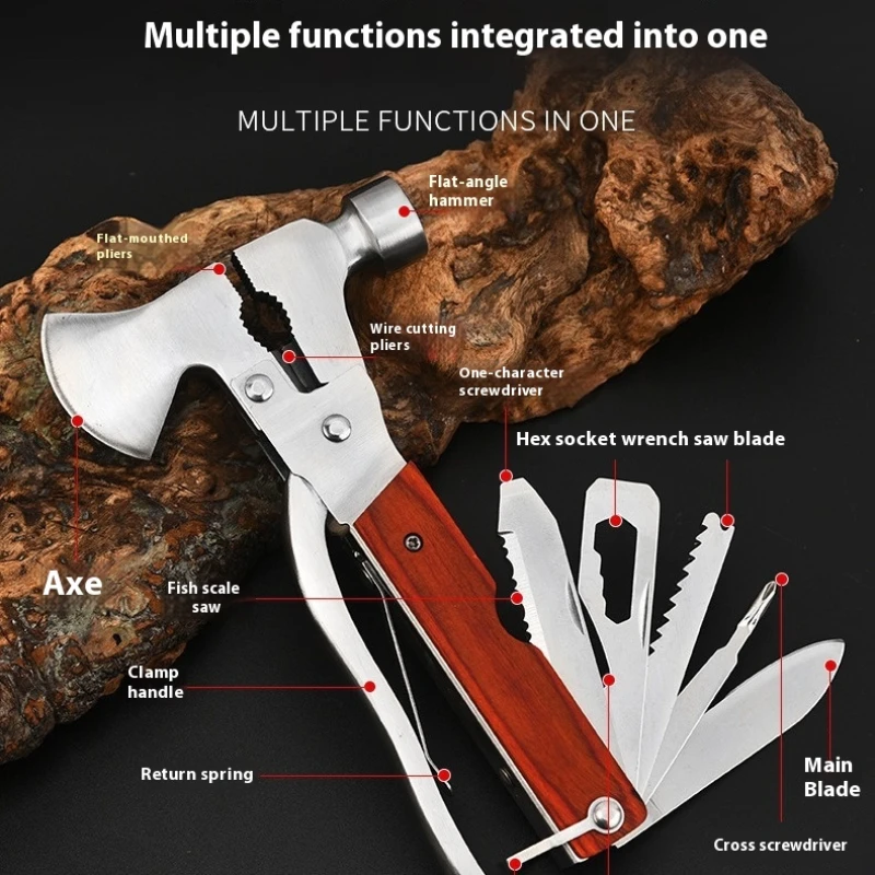 Multi-function Axe Hammer Portable Outdoor Tool Stainless Steel Car Rescue Hammer Window Breaker for Hiking Climbing Fishing outdoor axe