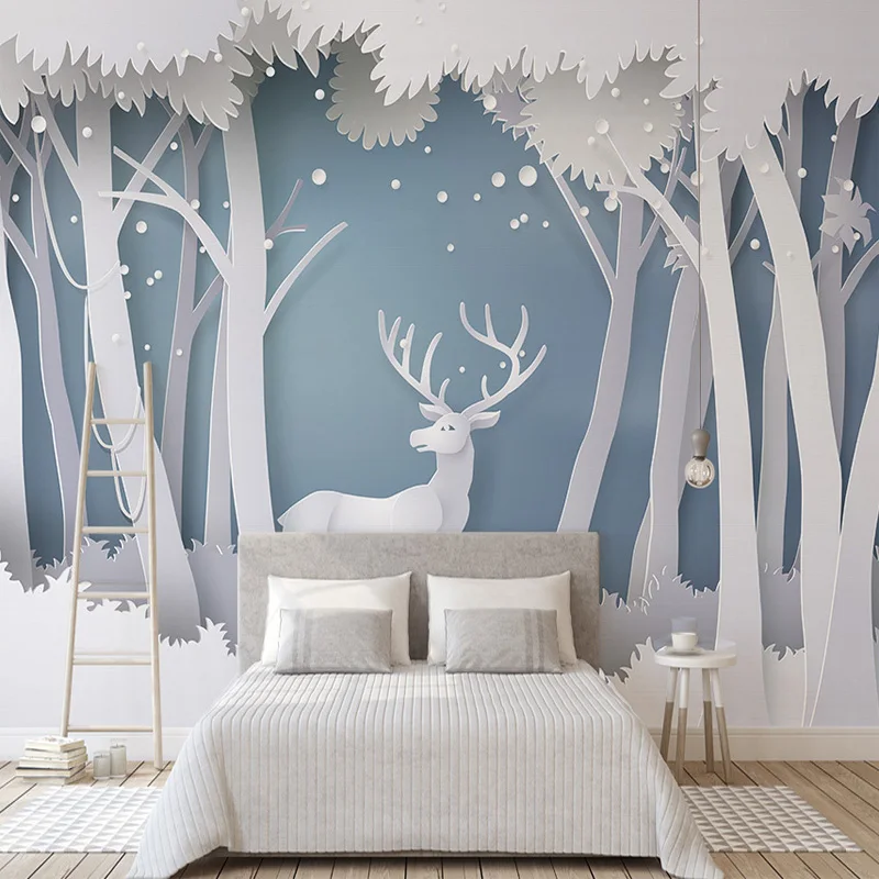 Custom Photo Wallpaper 3D Solid Forest Modern Simple Elk Mural Wallpaper Living Room TV Background Modern Seamless Wall Covering