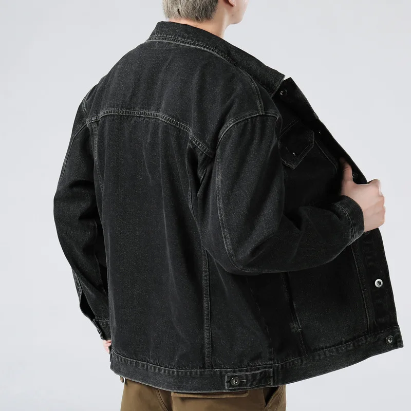high quality denim jacket men long sleeve wide shoulder big size new spring autumn 2024 causal outerwear clothing - blue black