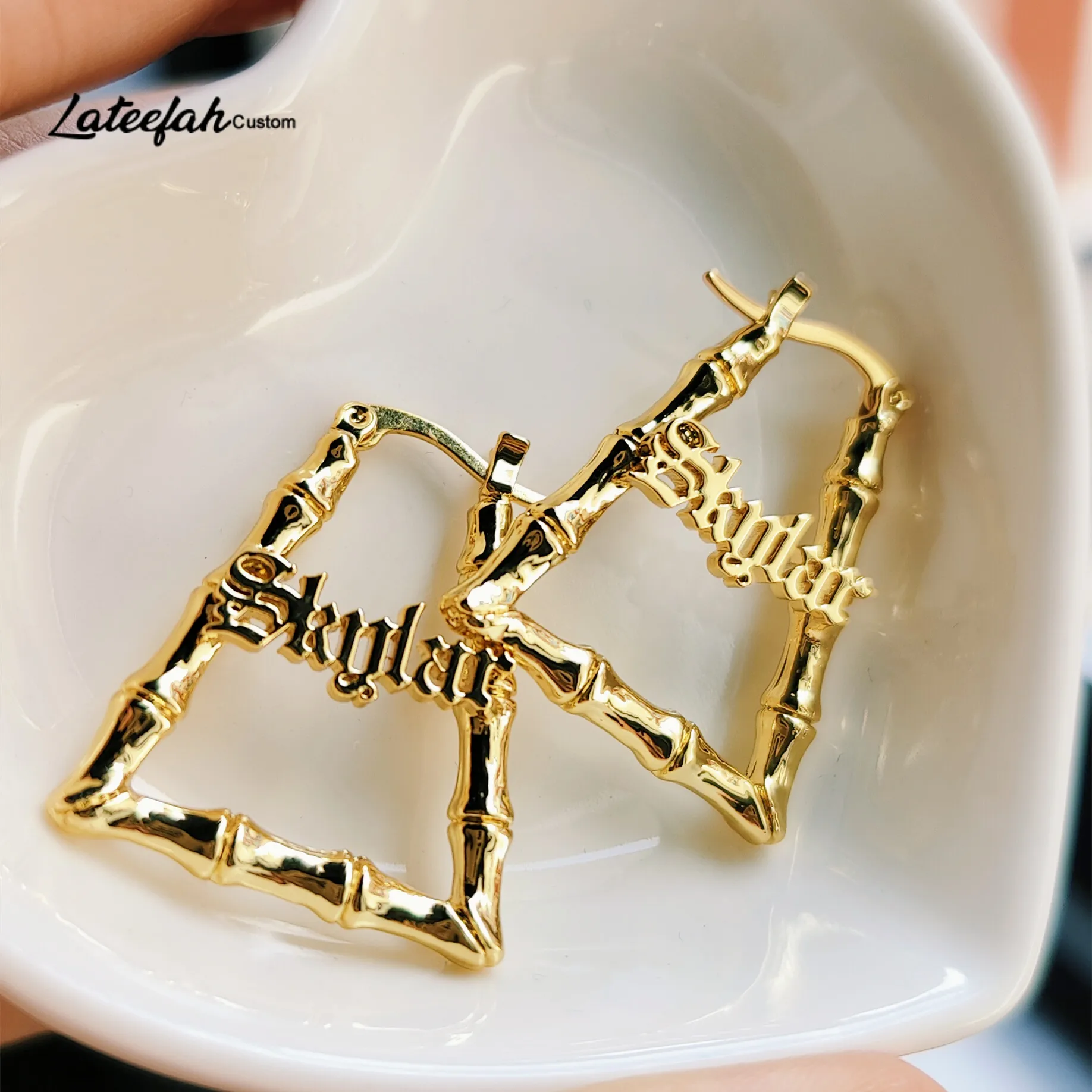 Lateefah 25mm Custom Trapezoid Earrings with Your Name Hoops Personalized Letter Earring For Women Kids Anti-allergy Present